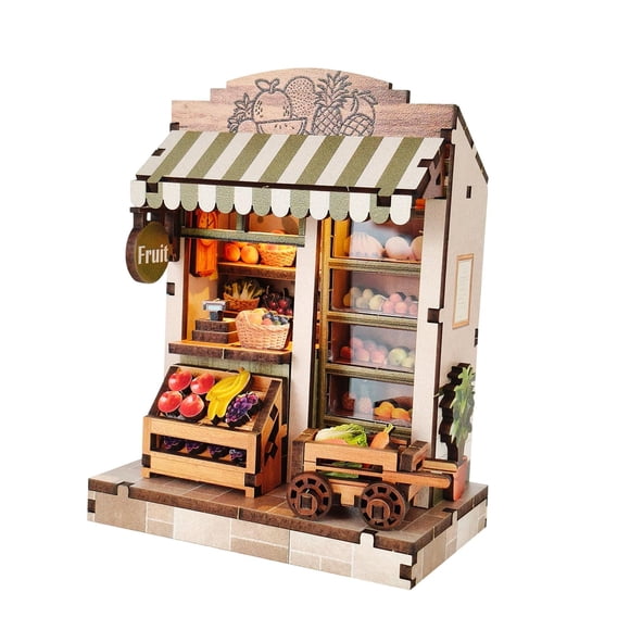 Siruishop Kit de Maison de Poupée Miniature DIY avec Meuble, Petit Ornement de Construction, Maison de Poupée Faite à la Main, Modèle Casse-Tête 3D pour Adultes, Cadeau d'Anniversaire, Boutique de Fruits