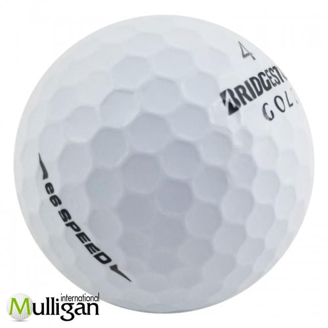 Mulligan - 96 Bridgestone e6 Speed 4A Recycled Used Golf Balls, white dimpled golf ball with Bridgestone logo, e6 Speed branding, and number 4, ideal for advanced players seeking eco-friendly recycled golf balls.