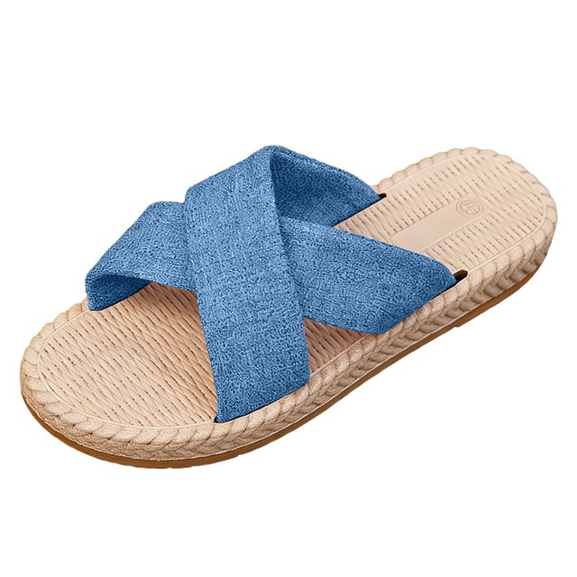 Solid Color Strap Sandals Casual Summer Slides Flat Heel Round Toe Cloth Upper for Spring Summer Fall Daily Casual Wear