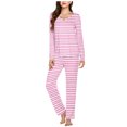 thumbnail image 2 of Timegard Ensembles de Pyjamas pour Femmes 2 Pcs à Rayures Manches Longues Col en V Haut Froncé et Pantalon Tenues de Pjs d'Automne, 2 of 5