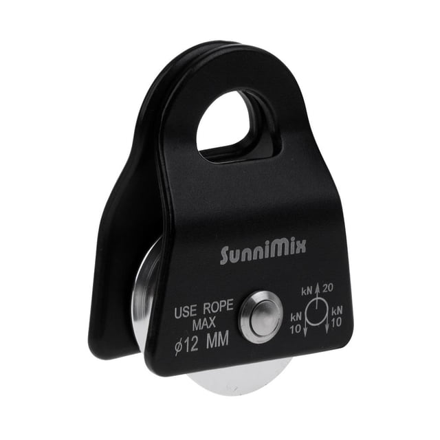 jinwen 20KN Small Lightweight Mobile Rope Pulley Single Ball Bearing For Outdoor Rock Climbing Mountaineering Tree Surgeon Caving Rigging Black/ - Black