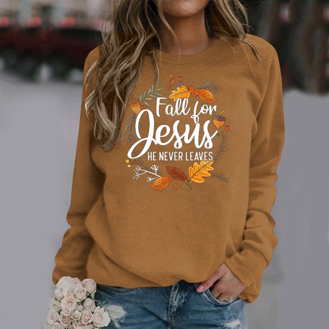 Babysbule Liquidation Hauts à Lettres pour Femmes Dames Automne Imprimé Ample Manches Longues Col Rond Chandail à Enfiler Haut T-Shirt Haut
