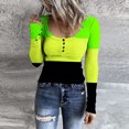 thumbnail image 1 of Birdeem Women Casual Long Sleeve Color Match Printing Button Round Neck T-Shirt Blouse Tops, 1 of 1