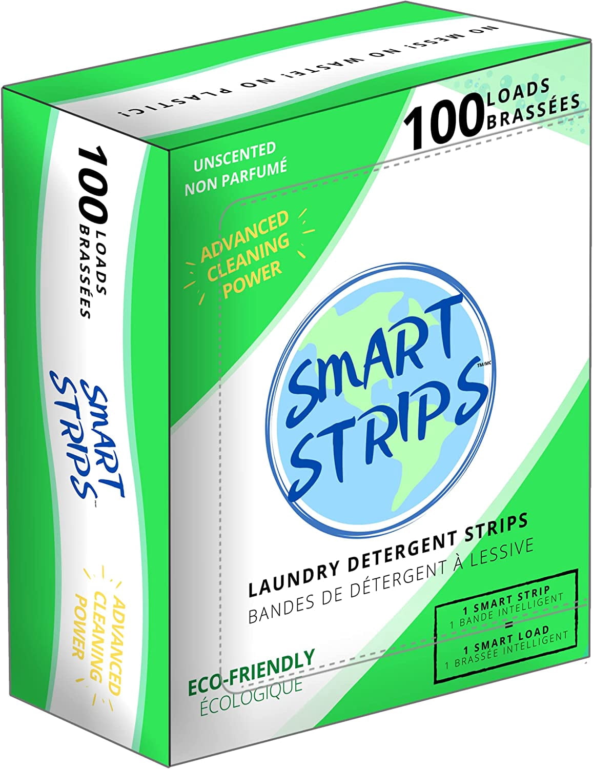 Smart Strips™ - Laundry Detergent Strips (100 Loads) - (UNSCENTED) Hypoallergenic, Eco Friendly, Plastic-Free and Compostable Laundry Sheets. Ultra-Concentrated Eco Strips for Sensitive Skin