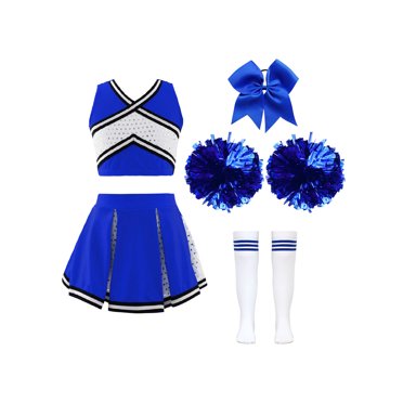 Manyakai Girls Cheerleading Costume Cheer High School Leader Uniform Set Halloween Party Cosplay Fancy Dress Sapphire 4