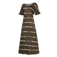 thumbnail image 3 of VEKDONE Robe Maxi d'Été pour Femme à Manches Courtes, Rayée, Décontractée, Longue, de Plage, Coupe Ample, Col en V, Robe Soleil, Détente, Fluide, Robe T-Shirt, 3 of 7