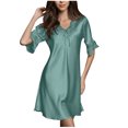 thumbnail image 1 of Bigersell Robes Mini pour Femmes Liquidation Femme Col en V Manches Courtes au-Dessus du Genou Robe de Nuit Style D-101 Robes de Mariée pour Invitée Grande Taille Robes d'Été, Vert TG, 1 of 5