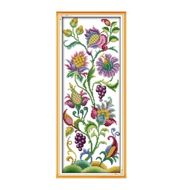 Kit de Point de Croix Fait à la Main DIY Kit de Broderie 14 Pcs Motif de Fleurs Exquis Point de Croix 21*50 cm Décoration pour la Maison