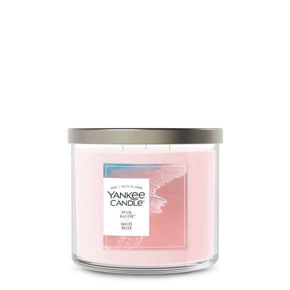 Bougie Yankee Candle en pot à 3 mèches, parfumée avec jusqu’à 40 heures de temps de combustion, mélange de cire de soya pour un parfum constant et durable, sables roses