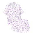 thumbnail image 3 of Girls Bow Print Loose Fit Short Sleeve Pajama Set Two Piece Button Down Lapel Preppy Sleepwear Outfit, 3 of 5
