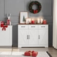 thumbnail image 3 of Homfa Buffet Bahut de Cuisine 42,5 Pieds', Armoire de Rangement Style Ferme à 3 Tiroirs pour Café avec Tablette Ajustable, Blanc, 3 of 10