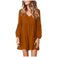 thumbnail image 1 of Follure Robe Mode Femme Unie Col en V Manches Longues Fluide Ample Robes d'Été pour Femmes, 1 of 4