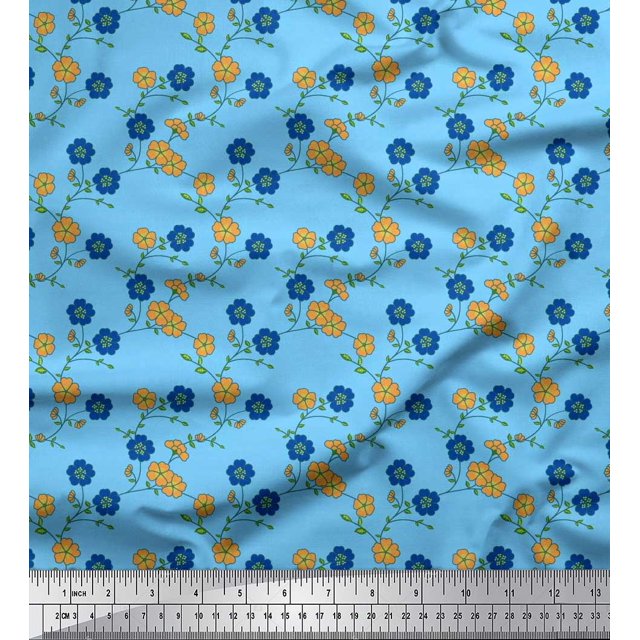 Soimoi Rayon Fabric Leaves & Floral Print Sewing Fabric Yard 56 Inch Wide