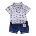thumbnail image 1 of XZNGL Toddler Kids Baby Boy Short Sleeve Crown Pattern Shirt Tops+ Denim Pants Set, 1 of 8