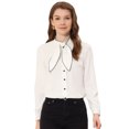 thumbnail image 1 of Unique Bargains Chemise Élégante à Manches Longues avec Col Nœud Contrasté pour Femmes Bureau Blanc TP, 1 of 4