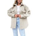 thumbnail image 1 of WEIYLL Womens Fleece Jackets Shirt Oversized Button Down Long Shacket Pockets Beige Fall Tops Size M, 1 of 5