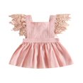 thumbnail image 1 of Toddler Kids Girls Princess Dress Solid Color Lace Fly Sleeve Dress, 1 of 8
