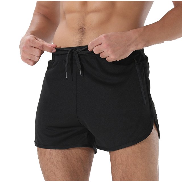 hotojiny Men's Athletic Running Shorts Drawstring Stretch Workout Shorts Lightweight Sports Gym Basketball Clothes with Zip Pockets
