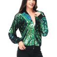 thumbnail image 2 of Womens Long Sleeve Sequin Front Zip Jacket Long Sleeve Ribbed Cuffs Outerwear Tops, 2 of 5