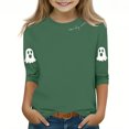 thumbnail image 2 of MKOSPLRT Chandails d'Halloween pour Enfants 3-12 Ans Garçons Filles T-Shirts Graphiques à Manches 3/4 Col Ras du Cou Coupe Ample Hauts Mignons Fantômes Citrouille T-Shirts, 2 of 4
