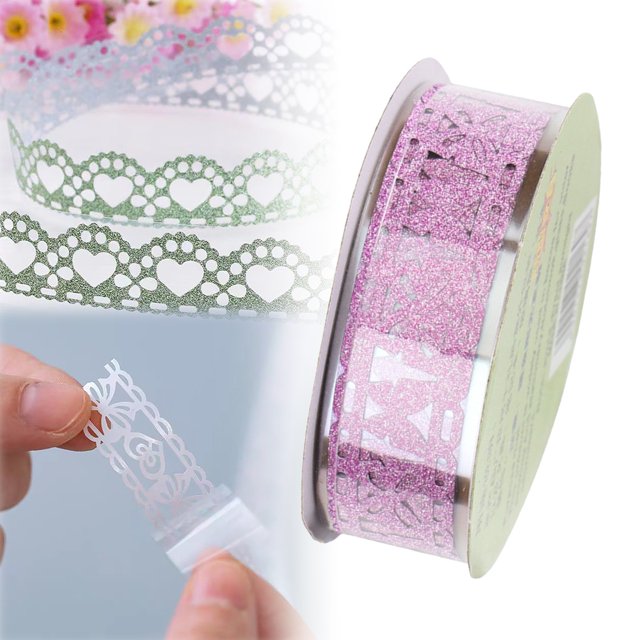 Ynlkorvg Roll Of Glitter Tape Lace Flower Pattern Self Adhesive Tape Sticker Colorful Decorative Masking Tape For Scrapbooking Card Making Crafts Frames Planner Journal Gifts Decor
