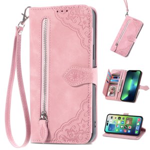 Dteck pour Moto G Play 2024 Cas, Motorola Moto G Jouer 2024 Case portefeuille pour les femmes hommes, PU Leather magnétique Flip Strap Porte-carte zip porte-porte-porte porte-monnaie CoverPink