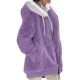 thumbnail image 1 of MAWCLOS Ladies Thickened Solid Color Hooded Cardigan Winter With Pockets Sherpa Coat Purple 4XL, 1 of 2