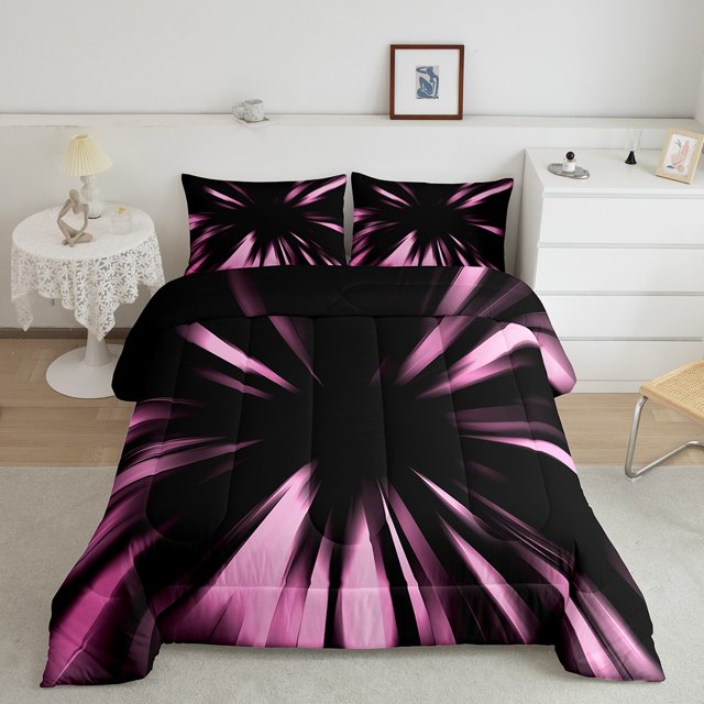 Erosebridal Girls Abstract Bedding Toddler Comforter Set, Neon Geometry Down Comforter, Modern Fishion Stripe Decor, Reversible