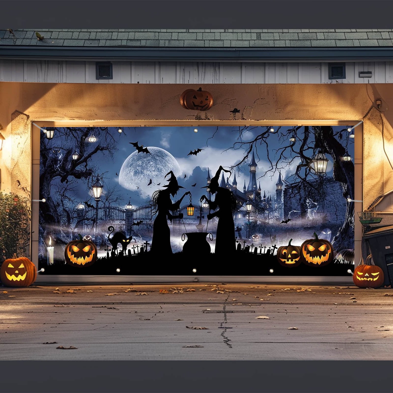 Azgogofgt Halloween Garage Door Cover Large Halloween Garage Door Decorations Witches Hanging Garage Door Halloween Holiday Garage Door Window Wall Ba