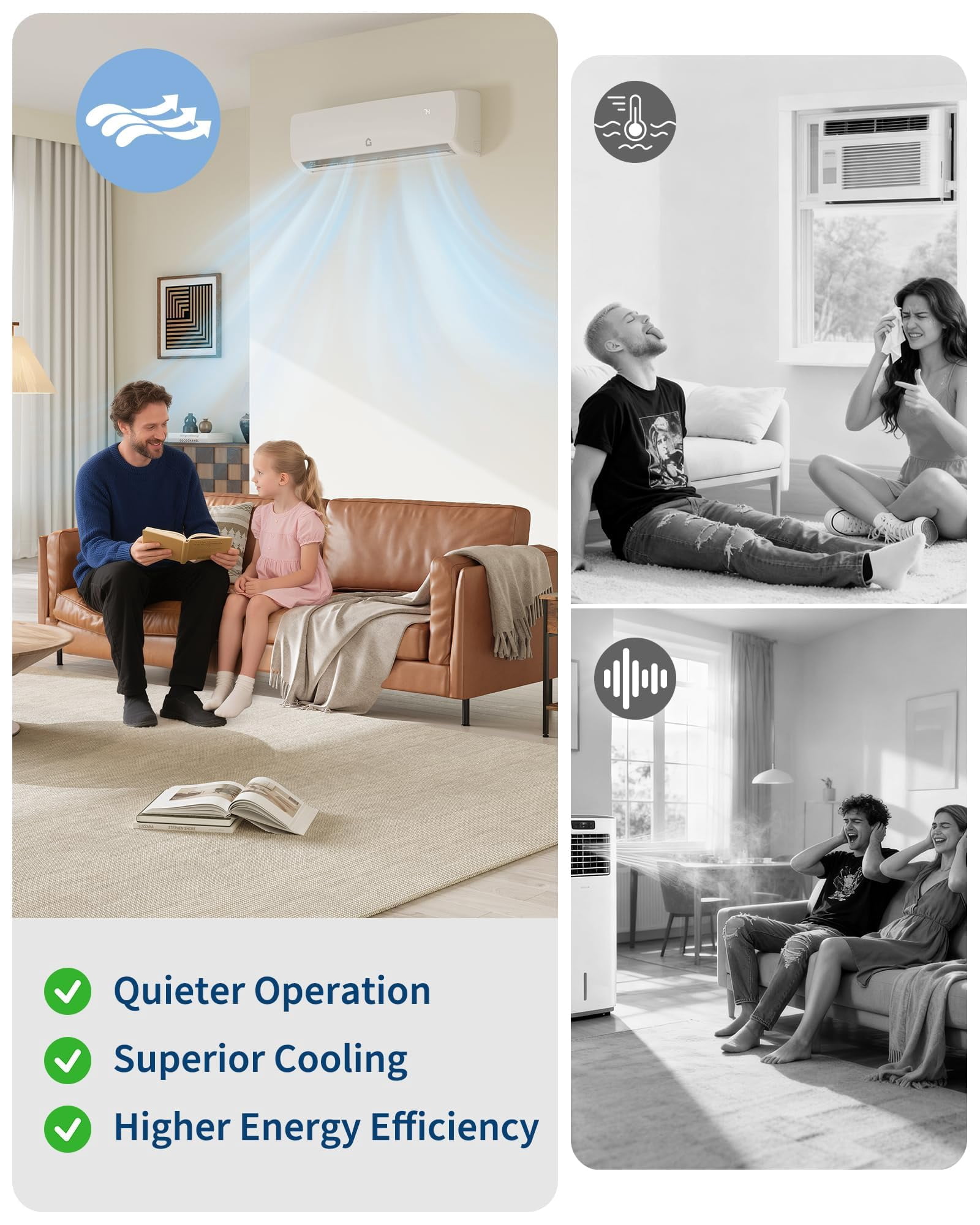 9000 BTU Mini Split Air Conditioner-Wall Mounted Heat Pump System-19 SEER2 Inverter Cooling Heating Dehumidifier-Ultra Quiet Operation for Rooms up to 450 Sq Ft-230V with 10ft Line Set-White