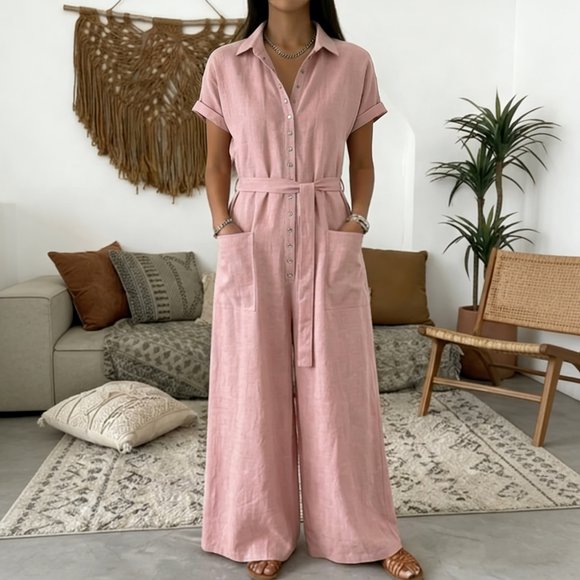 Sentmoon Combinaison et Barboteuse d'Été à Manches Courtes Combinaisons pour Femmes Grande Taille Coupe Régulière Mode Plage pour Femmes avec Poches pour Sortir et Concerter P-2TG