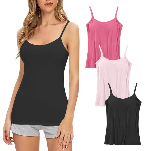 Timegard Camisoles 2 Pcs pour Femmes avec Soutien-Gorge Intégré Grande Taille Col Rond Respirantes Confortables Extensibles