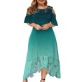 thumbnail image 1 of CHUANK Robes Maxi d'Été Grande Taille pour Invitée de Mariage Robe en Dentelle à Empiècements Épaules Dénudées Longues Robes Manches Courtes, 1 of 6
