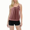 thumbnail image 1 of Womens Swimsuits Solid Color Stylish Ruffle Tankini Tops with Boyshorts Coffee Women's Swimwear L, 1 of 6