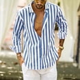 thumbnail image 1 of Aqestyerly Chemise à Rayures à Manches Longues pour Homme, Col en V, Boutonnée, Décontractée, Chemise à Rayures Verticales, Mode HWRETIE, 1 of 8