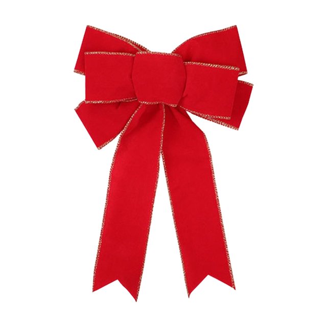 Christmas Bow Decoration, Red Flocking Multi-Ear Bow, Overlock Holiday Bow for Christmas Tree, Wreath, Gift Box, Window, Wall, and Lamp Decoration