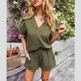 thumbnail image 4 of Yuyuzo Short Sets for Women Short Sleeve Shirts Drawstring High Waisted Shorts Lounge Sets, 4 of 7