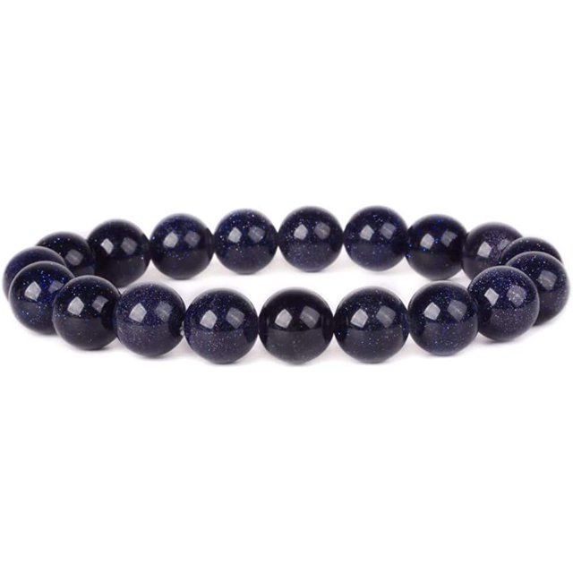 Angelstones Bracelet Extensible à Perles Rondes de 10 mm en Pierre Dorée Bleue Synthétique 6,5 Pouces Unisexe