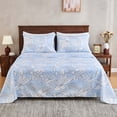 thumbnail image 2 of Gogreen 4PC Deep Pocket Queen Sheet Set Fit 16", Breathable Microfiber Soft Queen Size Sheet Set, Hotel Style Bed Sheet Set, Gift for Women, Men - Blue Leaves, 2 of 24