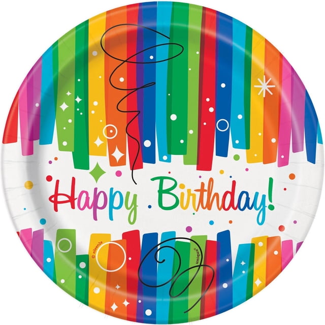 Unique Industries' Rainbow Ribbon 7" Paper Plates, 8ct