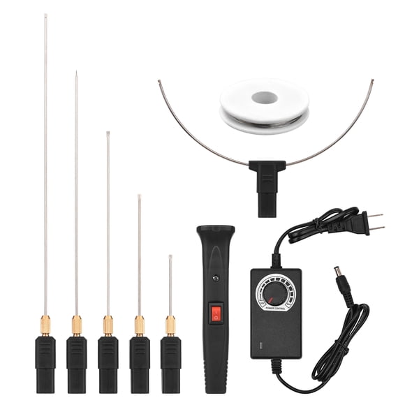 Amdohai 24W Handheld Electric Foam Cutter Kit with 5 Straight Tips & 1 Arch Adjustable Temperature Portable Foam Cutting Pen Hot Wire Cutter Styrofoam Cutting Tool Engraver