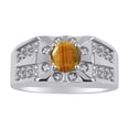 thumbnail image 1 of RYLOS Men's Rings Sterling Silver Designer Starburst 7MM Round Gemstone & Diamond Ring Tiger Eye November Birthstone Size 10, 1 of 7