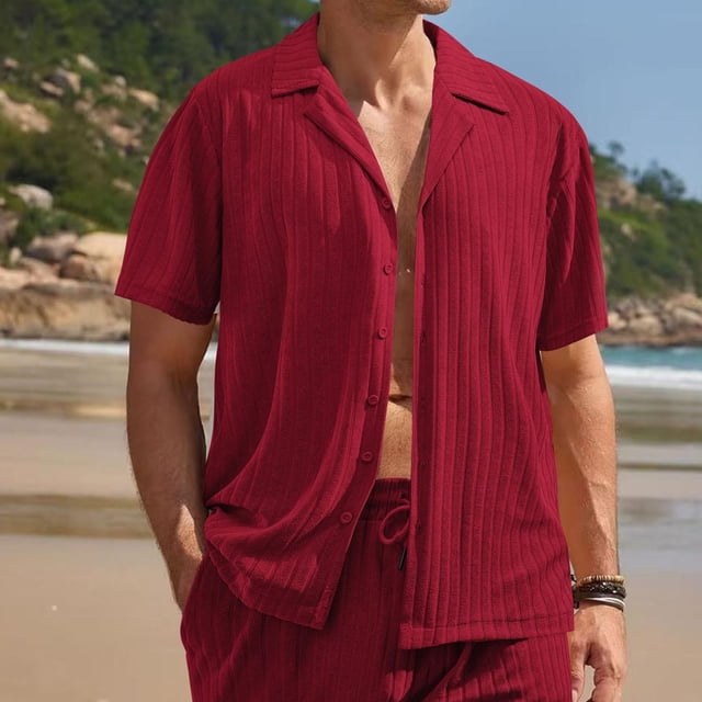 EOYWHK Mens Short Sleeve Shirt Lightweight Button Down Cardigan Solid Color Summer Hawaiian Shirt with Pockets