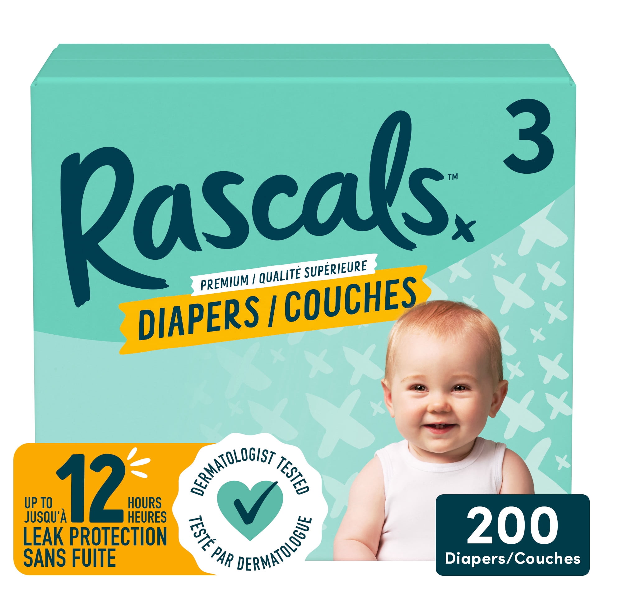Rascals Premium Absorbent Baby Diapers, 2, Carton, 220 Count