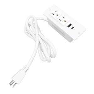 Bande de puissance encastrée avec PD20W 125V 2 USB Ports, prise plate de sortie de bureau de montage Flush - 1.5m Cord, boîte de sortie de montage de surface, Space Économiser