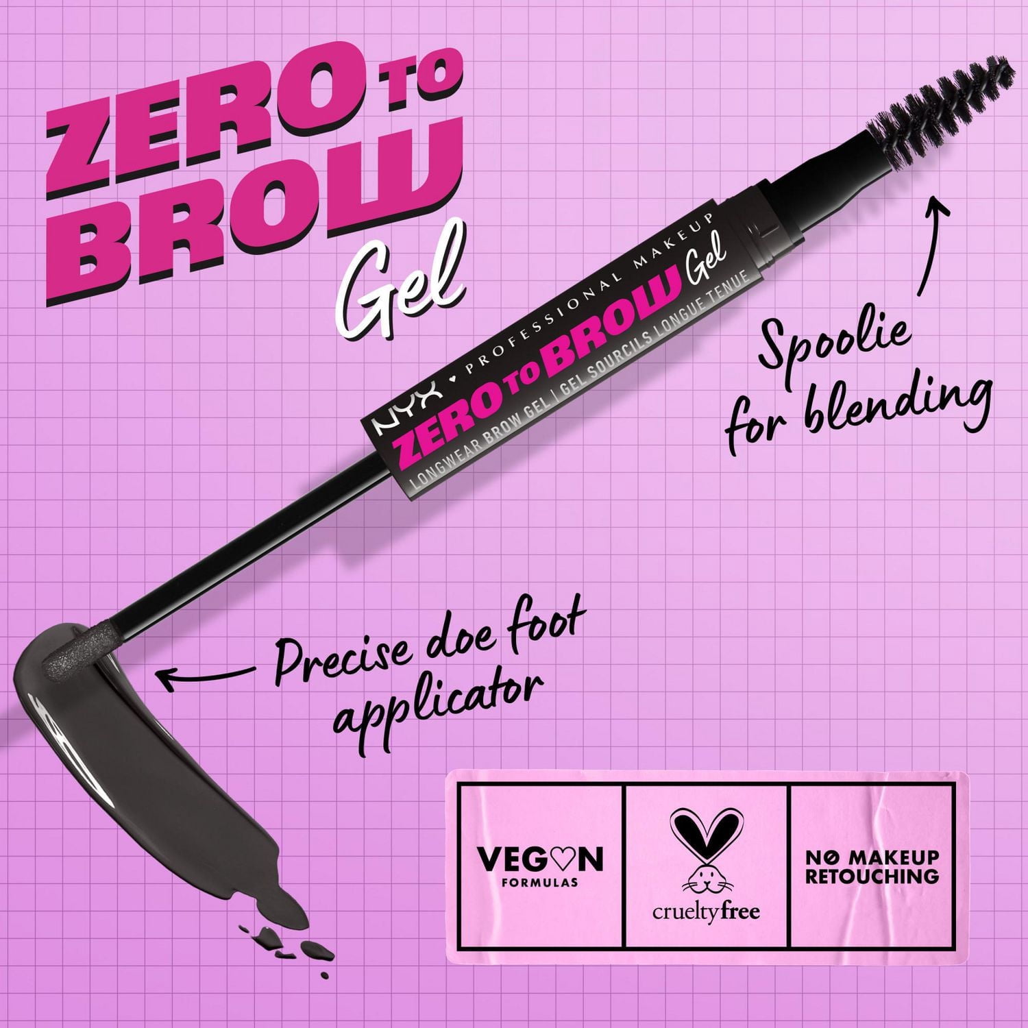 NYX PROFESSIONAL MAKEUP, Zero To Brow Longwear Gel, Dual-ended Liquid Eyebrow gel, Vegan Formula - Taupe