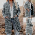 thumbnail image 1 of IROINID Veste Mi-Longue Confortable pour Femmes Trench-Coat à Carreaux à Col Cranté Manches Longues, Gris, 1 of 8