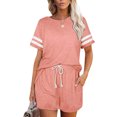 thumbnail image 1 of Ensemble de Pyjama à Rayures pour Femmes, Manches Courtes, Chemise de Nuit avec Shorts, 1 of 5