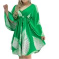 thumbnail image 2 of Jusqu'à 65 % de Rabais! Robes d'Été Mode pour Femmes 2024 Grande Taille Tempérament Doux Col en V Manches Bouffantes Couleur Unie Robe Confortable Robe Courte, 2 of 7