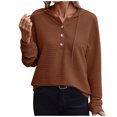 thumbnail image 1 of Swstbby Liquidation d'Économies d'Automne! Hauts d'Automne pour Femmes Grande Taille, Chandail à Capuchon Décontracté Ample Uni à Manches Longues et Col Rond pour Femmes Brun P, 1 of 5